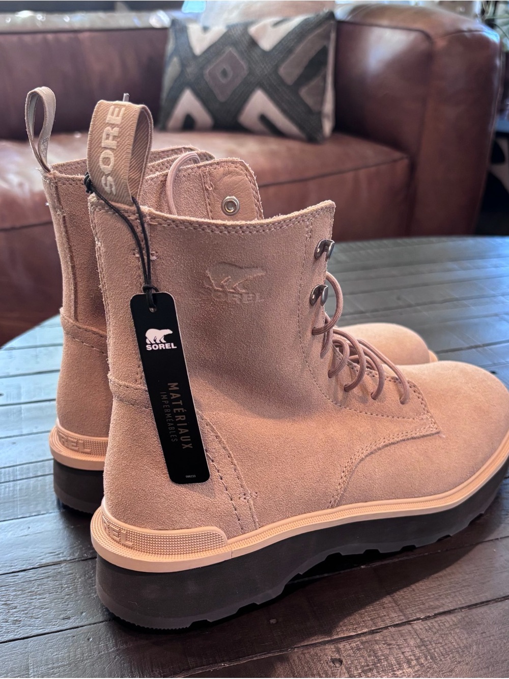 🔥NWT Sorel Women Hi Line Lace Leather Lace Up Bootie Beige Size 9 New🔥